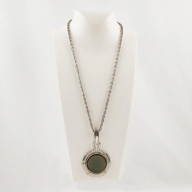 Contemporary Pace Age Modernist Necklace Green Iridescent Resin Pendant For Sale - Image 3 of 7