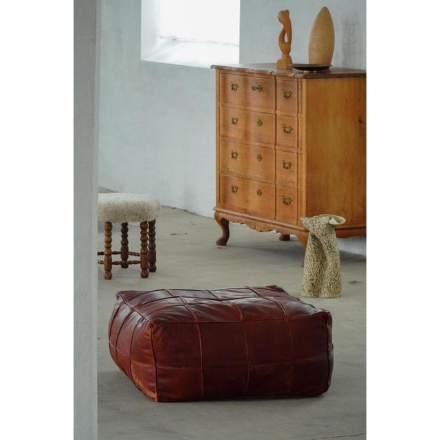 Animal Skin Mid-Century Modern Moroccan Patchwork Leather Ottoman, 1970s For Sale - Image 7 of 18