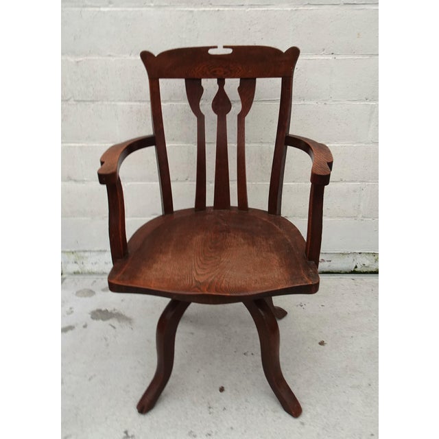 Brown Antique Art Nouveau Swivel Chair in Oak, 1890s For Sale - Image 8 of 17