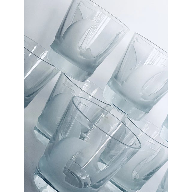 Vintage Etched Sailboat Transparent Crystal Cocktail Lowball Glasses, in the 'Artel Style'- Set of 8 For Sale - Image 10 of 12