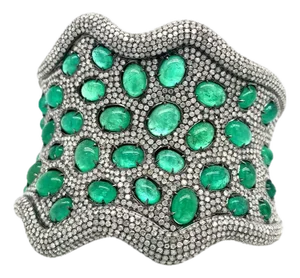 Diamond Pave & Emerald Bracelet Cuff