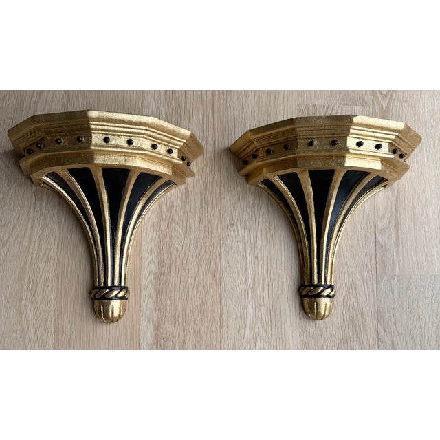 Pair of Large Vintage Gilt & Ebonized Wood Wall Brackets For Sale - Image 4 of 9
