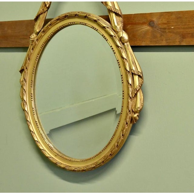 Louis XVI Style Oval Gilt Ribbon and Bow Mirror, 1900s For Sale - Image 3 of 6