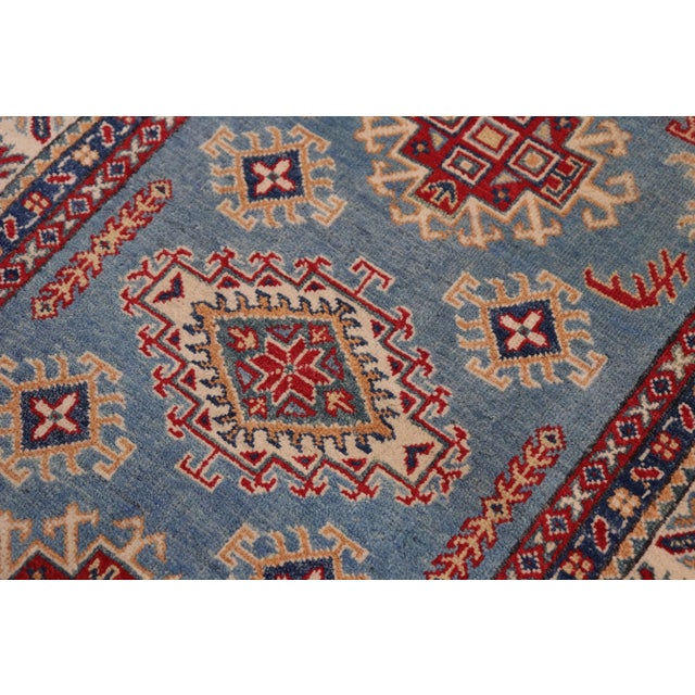 Tribal 1990s Southwestern Kazak Light Blue & Beige Wool Rug - 3'1'' X 4'5'' For Sale - Image 3 of 7