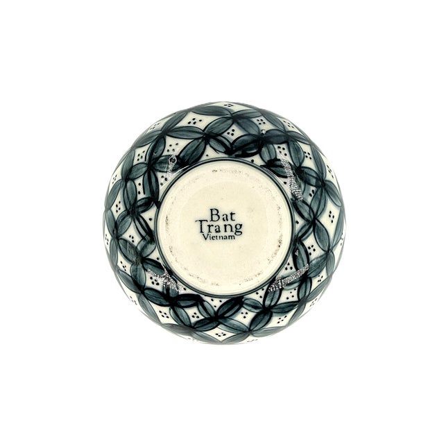 Set of 6 Bat Trang Vietnamese Ceramic Bowls Hand Painted in Blue Floral & Geometric Patterns For Sale - Image 10 of 18
