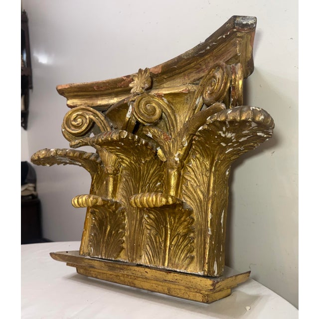 Wood Large Antique 1700's Gilt Wood Corinthian Piller Architectural Salvage Sculpture For Sale - Image 7 of 15