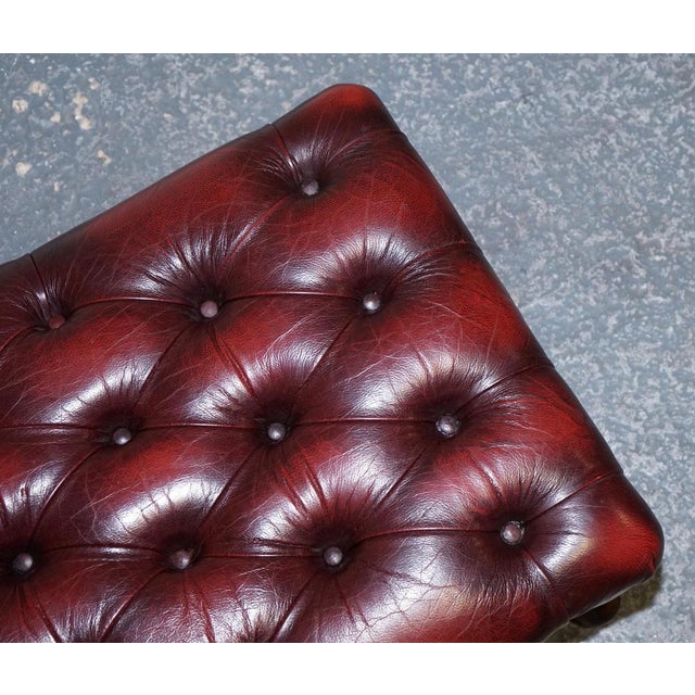 Gold Vintage Burgundy Leather Chesterfield Queen Anne Legs Ottoman For Sale - Image 8 of 13
