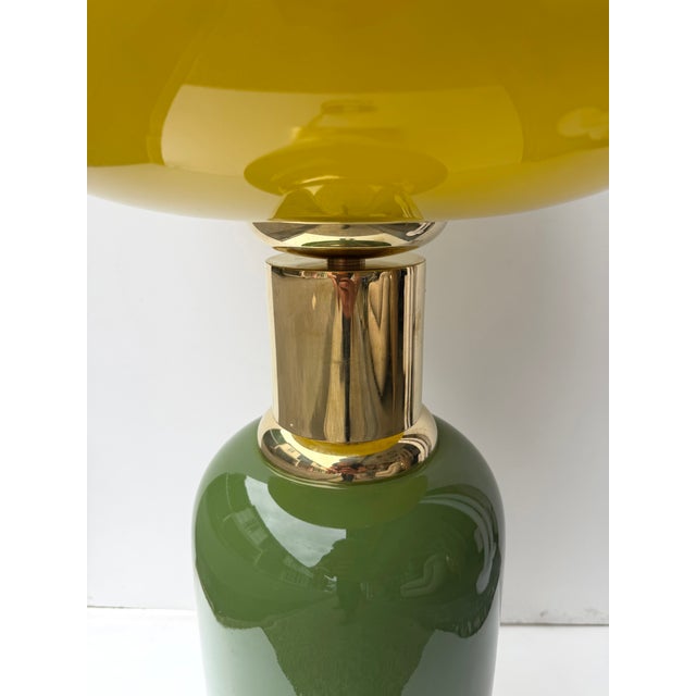 Contemporary Pair of Brass and Yellow Murano Glass Bulb Shade Lamps, Italy For Sale - Image 4 of 12