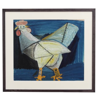 Raymond Debiève, The French Rooster, 1960s, Gouache on Art Paper, Framed For Sale