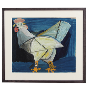 Raymond Debiève, The French Rooster, 1960s, Gouache on Art Paper, Framed