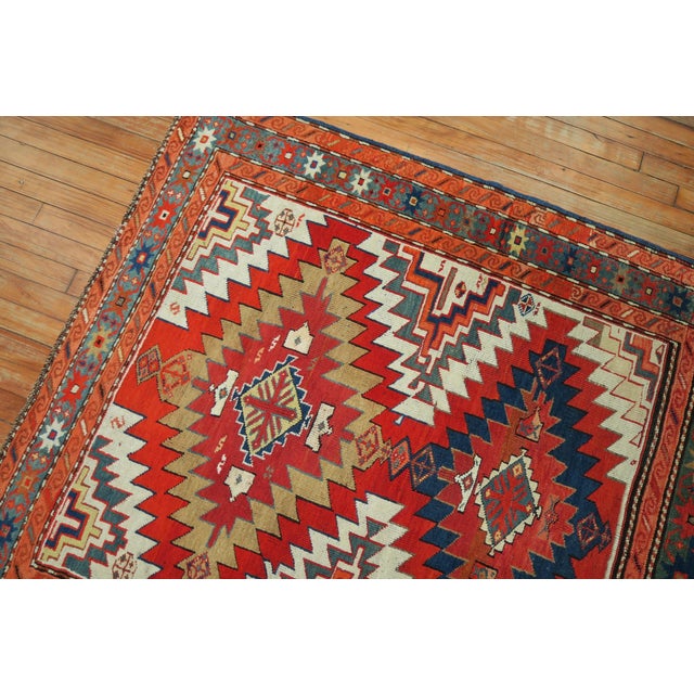 Contemporary Dramatic Large Scale 20th Century Antique Russian Karabagh Square Rug - 4'1" x 5' For Sale - Image 3 of 18