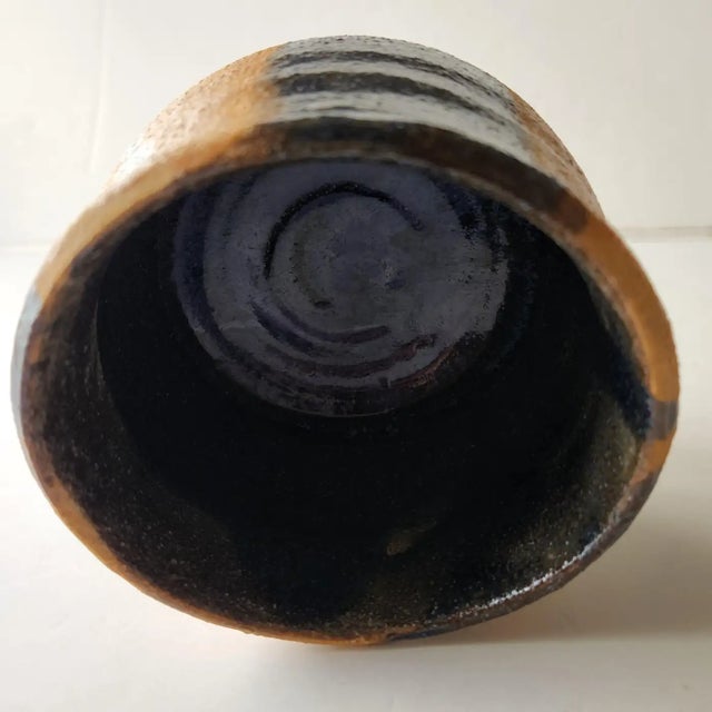 Calif Modern Art Pottery Terracotta & Glazed Blue Vase signed by maker. 4 inches tall x 4.5 inches diameter Original...
