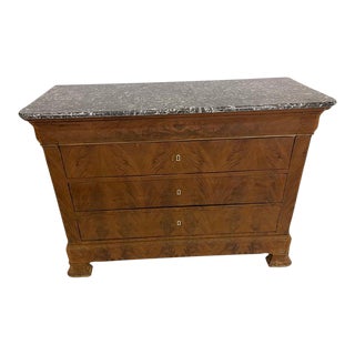 19th Century Louis Philippe Bleached Burled Walnut & Grey Marble Top Commode For Sale