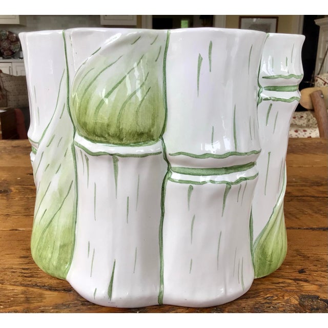 Large 1990s Majolica Style Faux Bamboo Planter / Cachepot - Made in ...