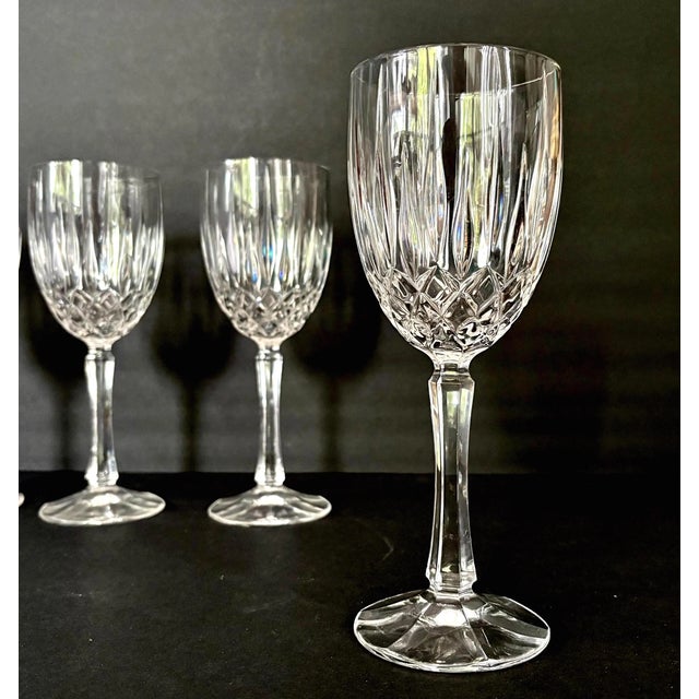 Transparent Vintage Gorham Regalta Cut Diamond, Faceted Stem Crystal Goblets, Set of 6 For Sale - Image 8 of 10
