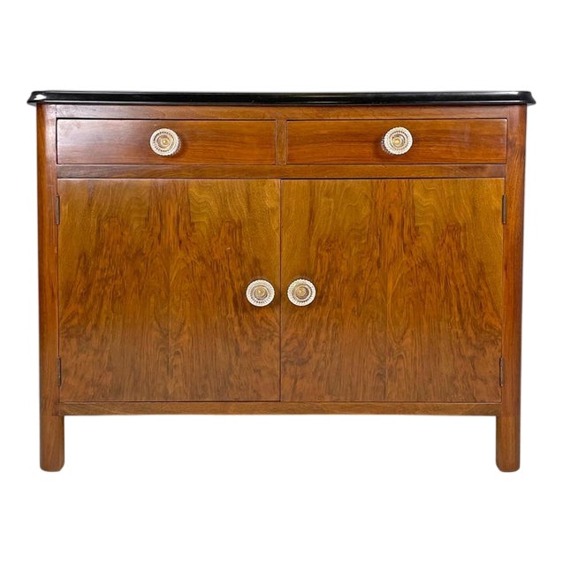 Italian Art Deco Wooden Dresser with Drawers and Transparent Glass Handles, 1940s For Sale