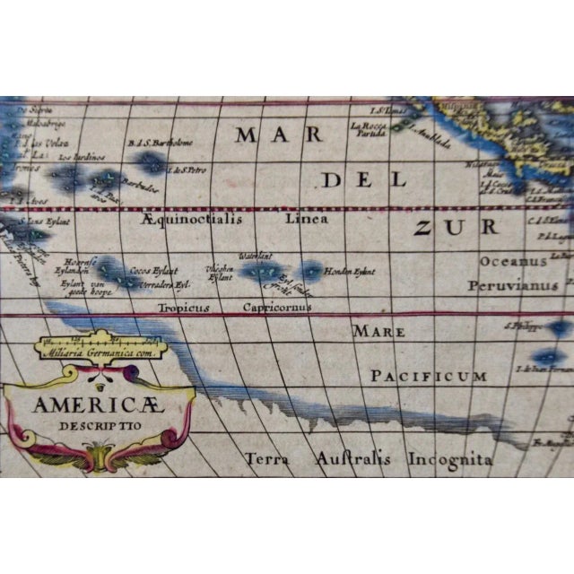 North & South America: A 17th Century Hand-Colored Map by Jansson & Goos, 1628 For Sale In San Francisco - Image 6 of 9