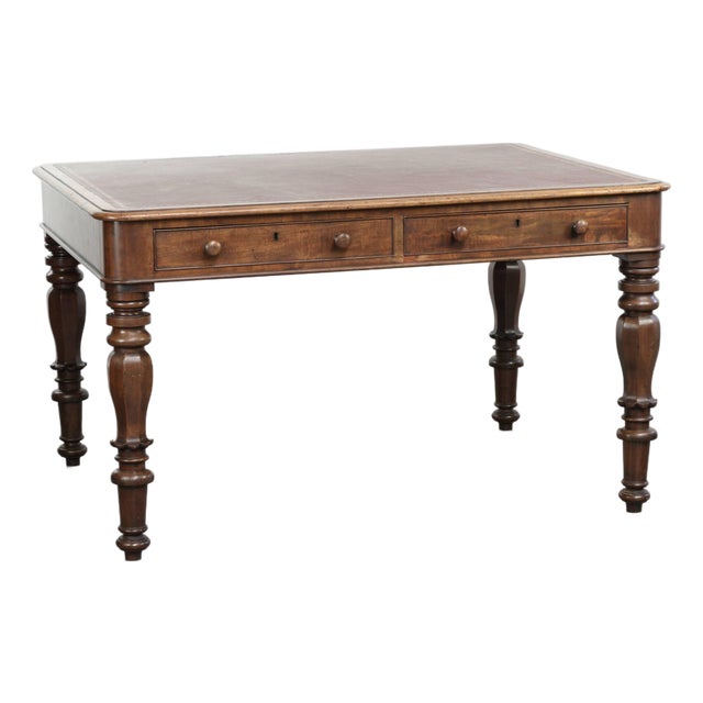 Antique English Writing Desk with Red Leather Top, Early 19th Century For Sale