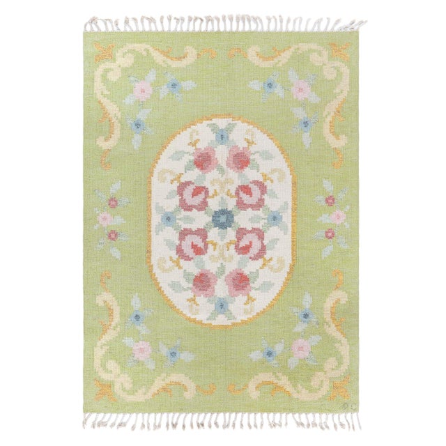 Doris Leslie Blau Vintage Swedish Flat Woven Rug by Rakel Carlander For Sale