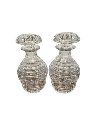 Antique Cut Glass Shaped Decanters, Set of 2