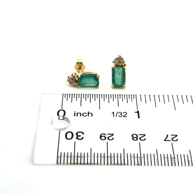 Natural Emerald Diamond Stud Earrings 14k Yellow Gold 1.59 TCW Certified For Sale - Image 11 of 12