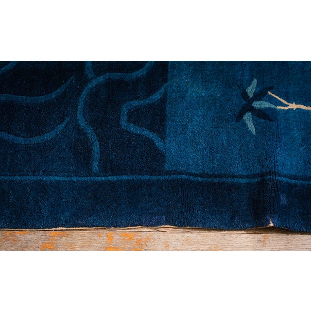 Blue 1920s Antique Deep Blue Field Pictorial "Shan Shui" Knotted Chinese Peking Rug For Sale - Image 8 of 9