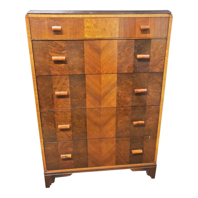 40s Art Deco 5 Drawer Dresser With Butterscotch Bakelite Handles