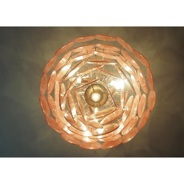 Pink Large Vintage Italian Murano Chandelier with Pink Alabaster Disks, 1990s For Sale - Image 8 of 18