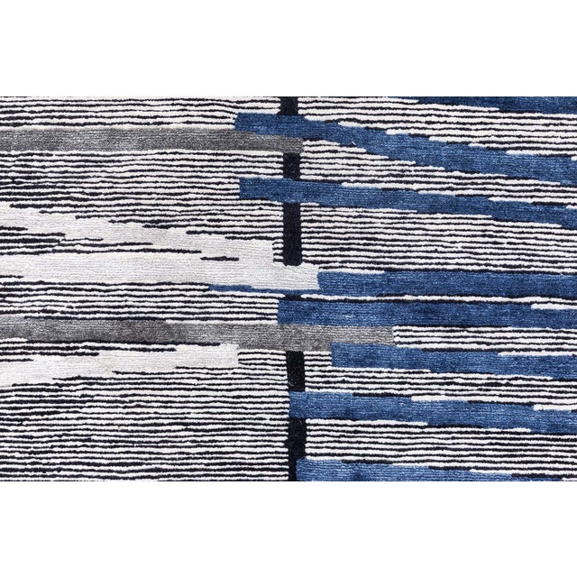 Textile Modern Geometric Art Deco Wool & Silk Rug in Blue and Gray by Doris Leslie Blau For Sale - Image 7 of 8