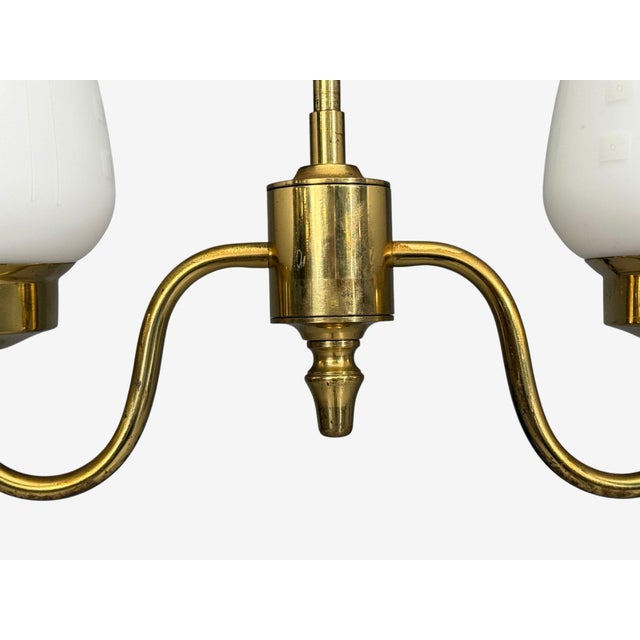 1950s Swedish Modern, Pendant Light, Etched Opal Glass, Brass For Sale - Image 9 of 11