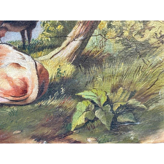 Unknown 19th Century French Cow Painting on Canvas in Gilt Frame For Sale - Image 9 of 12