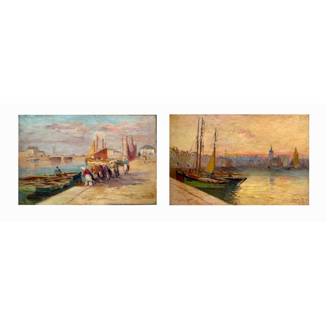 Port of Les Sables d'Olonne, 1917, Oil Paintings on Wood, Set of 2 For Sale - Image 9 of 9