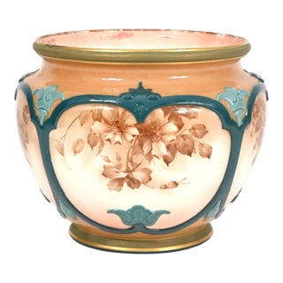 Late 19th Century Royal Worcester Hadley Ware Hand-Painted Porcelain Cache Pot — Art Nouveau Floral Jardiniere, England For Sale