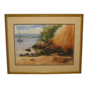 Vintage Original Paul George 'sailboats Off Gloucester' Harbor Seascape Painting