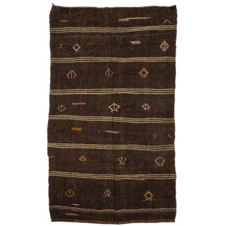 1960s Vintage Embroidered Modern Kilim Rug- 6′ × 10′2″ For Sale