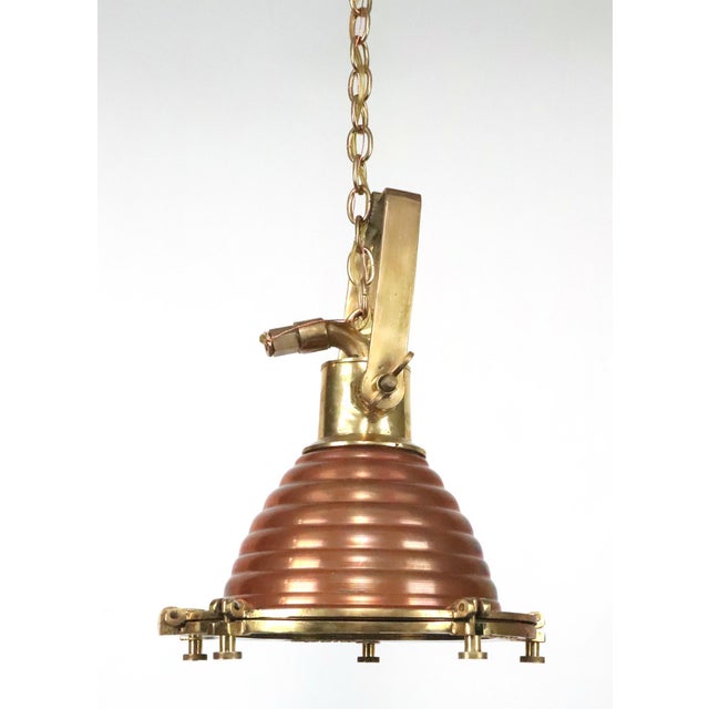 Nautical Mid 20th Century Wiska Nautical Copper & Brass Beehive Wiska Spotlight Pendant Light For Sale - Image 3 of 13