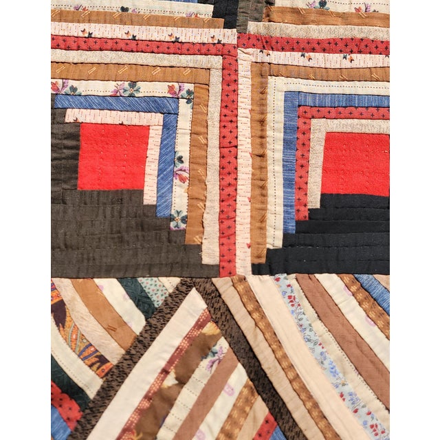 Textile 19Thc Wool Log Cabin Quilt From Pennsylvania For Sale - Image 7 of 9