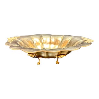Vintage Brass Footed Hand Hammered Large Centerpiece Bowl For Sale