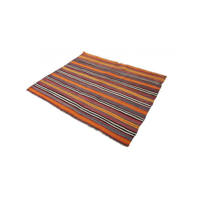 Mid-Century Modern Turkish Striped Decorative Kilim Rug - 4`2" X 4`11" For Sale - Image 3 of 6