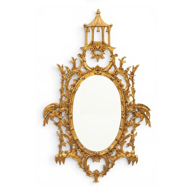Chinese Chippendale Style Oval Giltwood Pagoda Wall Mirror For Sale - Image 11 of 11