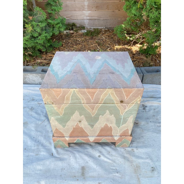 Vintage Hand-Painted Flame Chevron Wood Box on Stand For Sale - Image 4 of 11