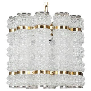 Tubular Crystal & Brass Pendant from Tyringe, 1960s For Sale