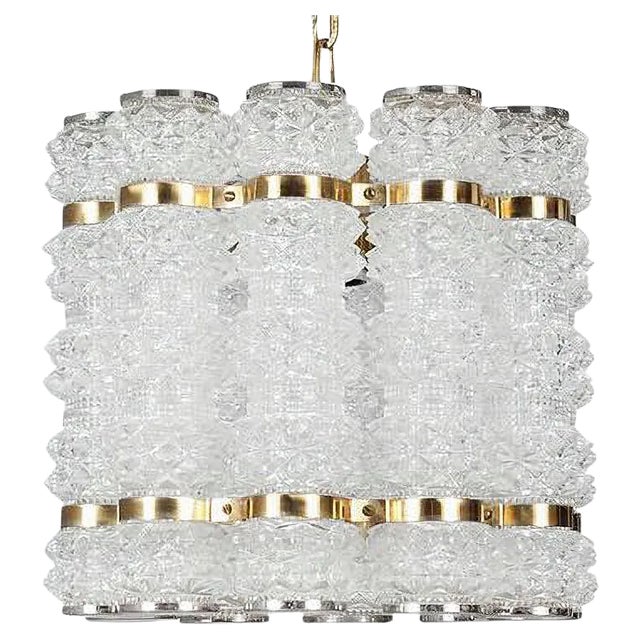 Tubular Crystal & Brass Pendant from Tyringe, 1960s For Sale