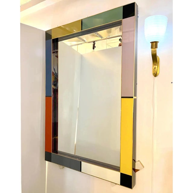 Bespoke Italian Mondrian Decor Orange, Yellow, Gray, Black, White & Gold Glass Mirror For Sale - Image 4 of 12