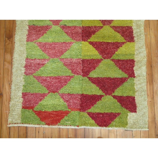 Zabihi Collection Lime Green Red Accent Vintage Turkish 20th Century Shag Rug - 3'2" x 4'4" For Sale In New York - Image 6 of 6
