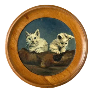 Vintage French Oil on Board W/Kittens