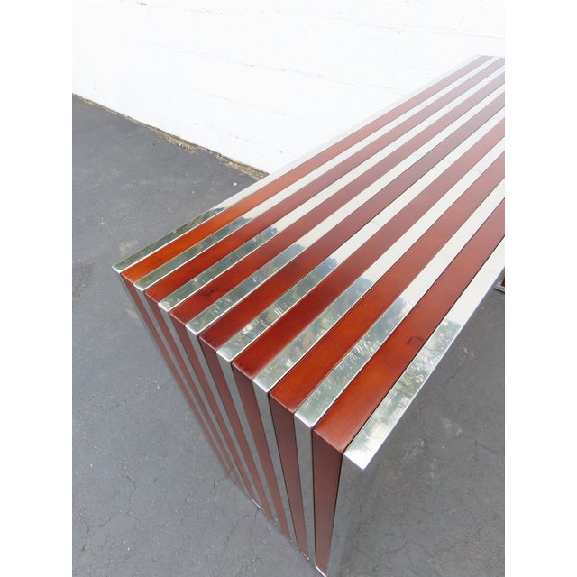 Mid Century Modern Two Tone Chrome and Wood Narrow Console Library Table 6404 For Sale - Image 10 of 16