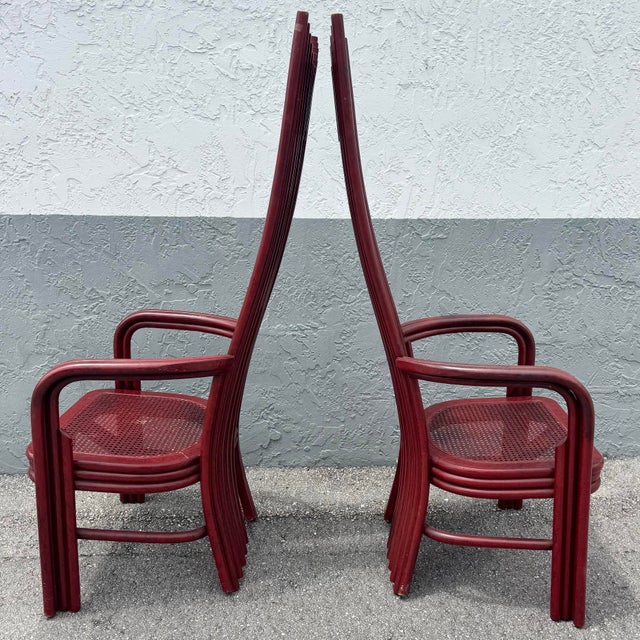 McGuire Postmodern Boho Rattan High Back Dining Chairs - Set of 6 For Sale - Image 4 of 12