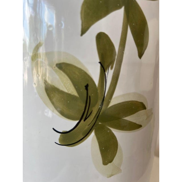 Orange 60s Mid Century Modern Hand Painted Orange Poppy Flower Ceramic Umbrella Stand Holder Italy For Sale - Image 8 of 9