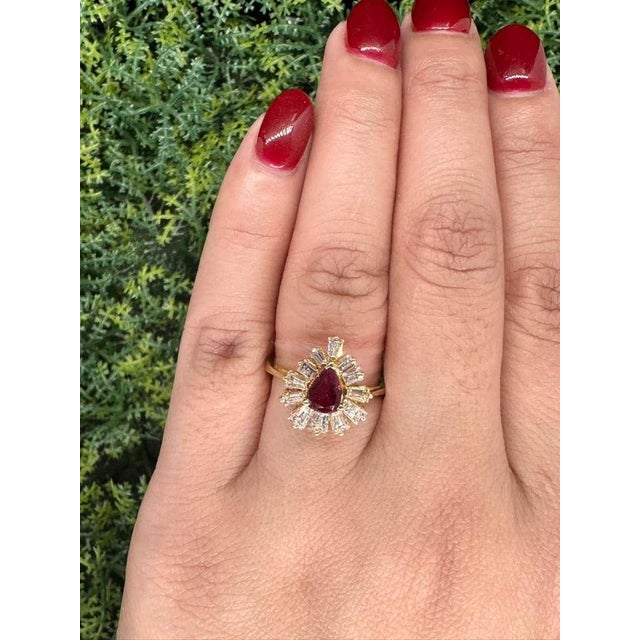 18k(750) Yellow Gold Natural Diamond Ballerina Ruby Ring, Size 6.5 For Sale - Image 14 of 14